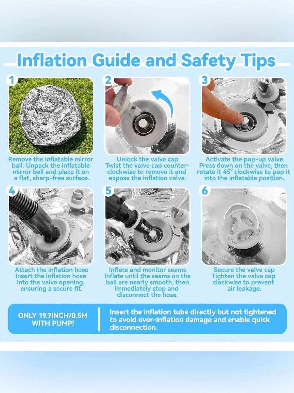 Inflatable Ball Silver, with 500W Electric Pump-1 Piece, 19.7in/0.5m